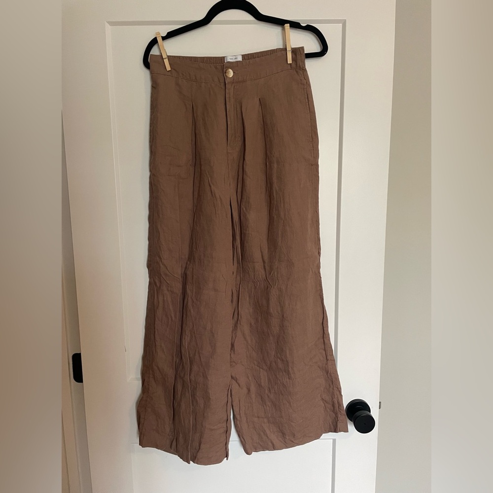 H by Halston Brown Wide Leg Pants size 6, 100% Linen